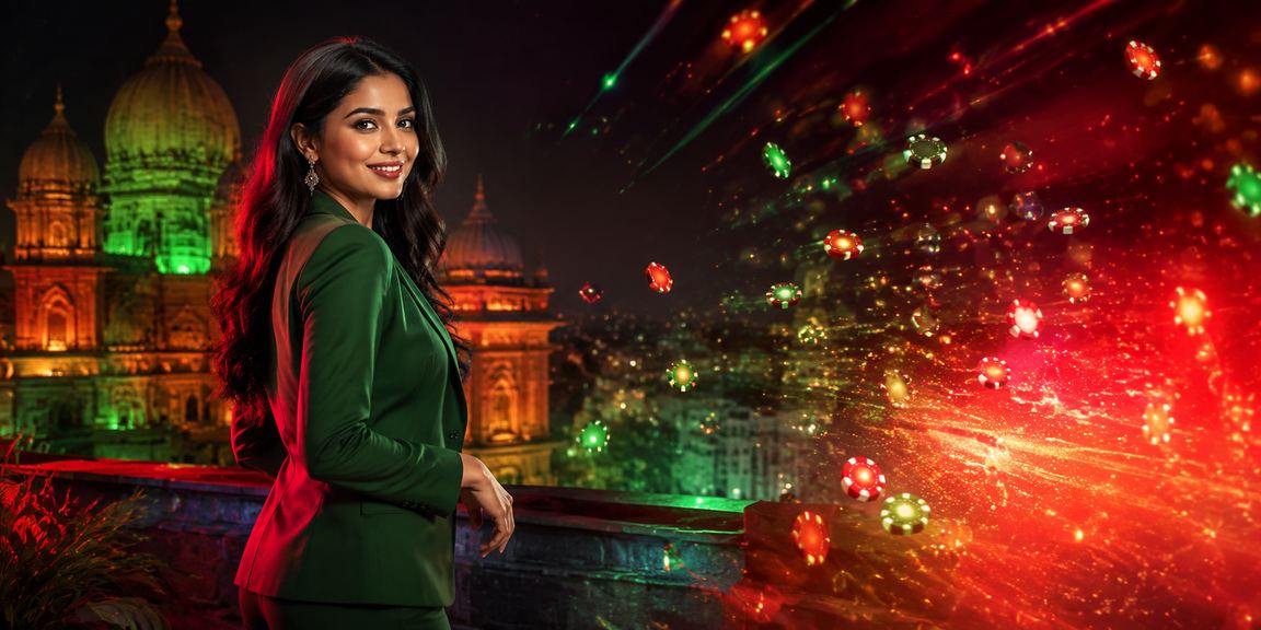 বাংলাদেশের বিনোদন ক্যাসিনো প্ল্যাটফর্মের লাল-সবুজ থিমের উজ্জ্বল দৃশ্য